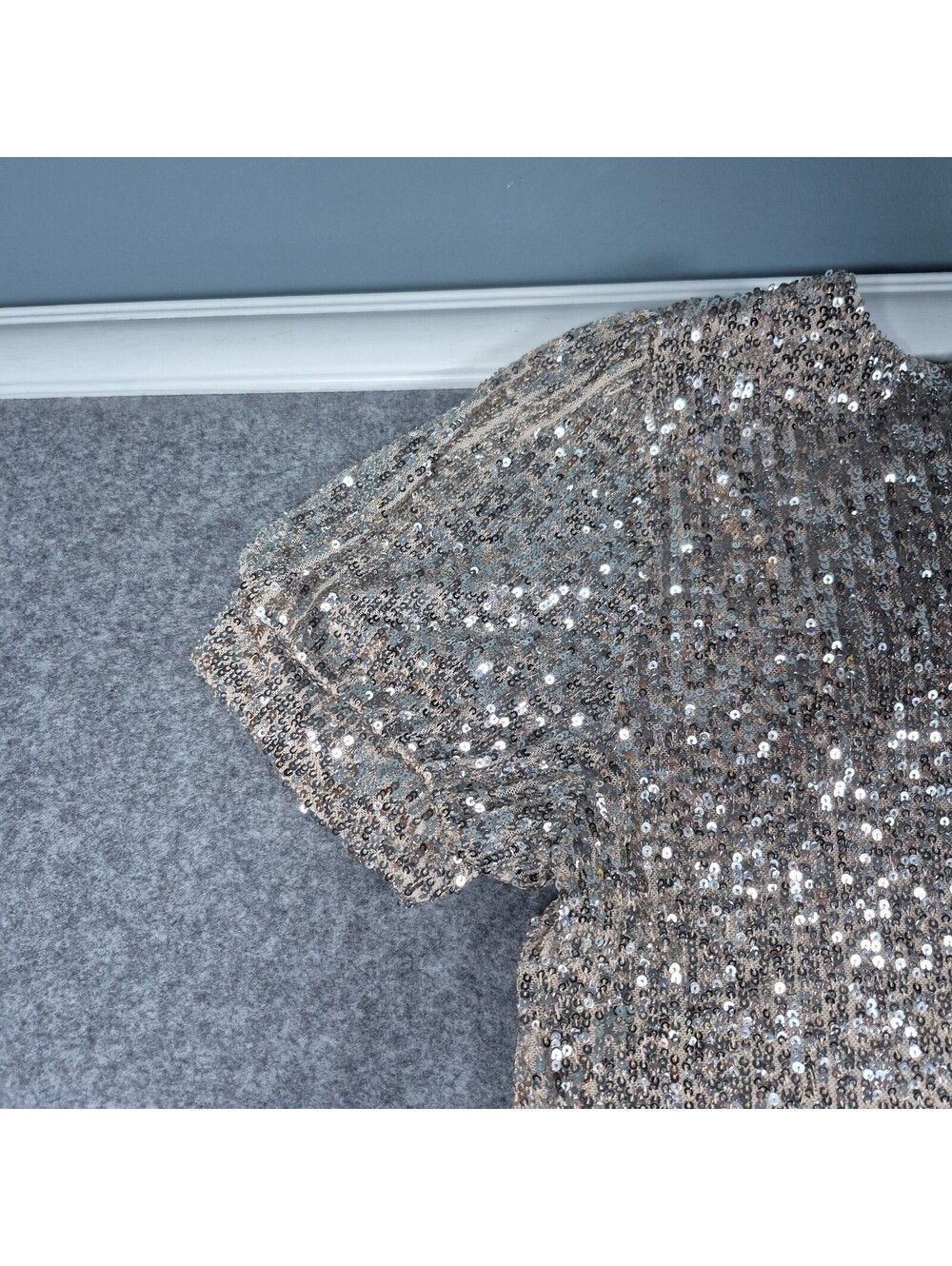 Cable & Gauge Champain Sequin Cocktail Holiday Dress Midi Sz M Sophiscated - Picture 14 of 16